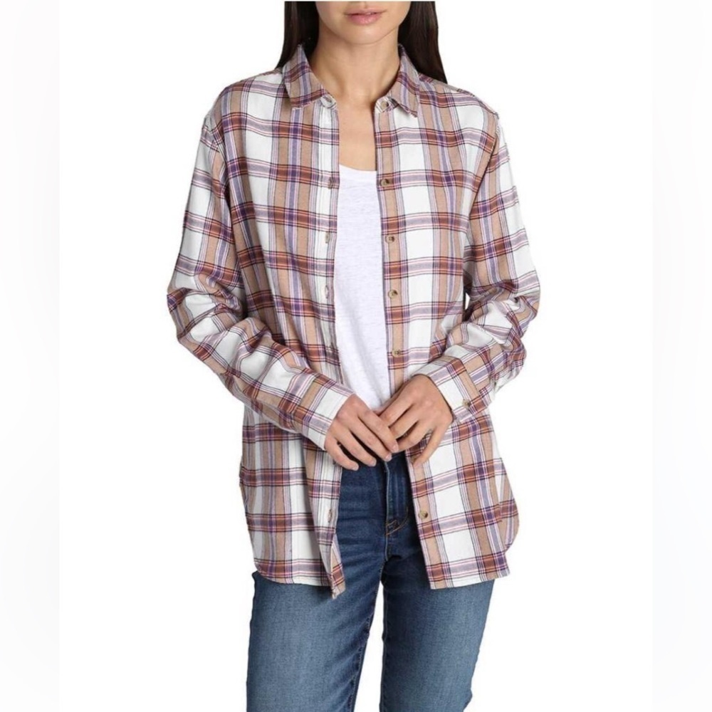 JACHS Girlfriend Womens Plaid Flannel Button Up With Pockets